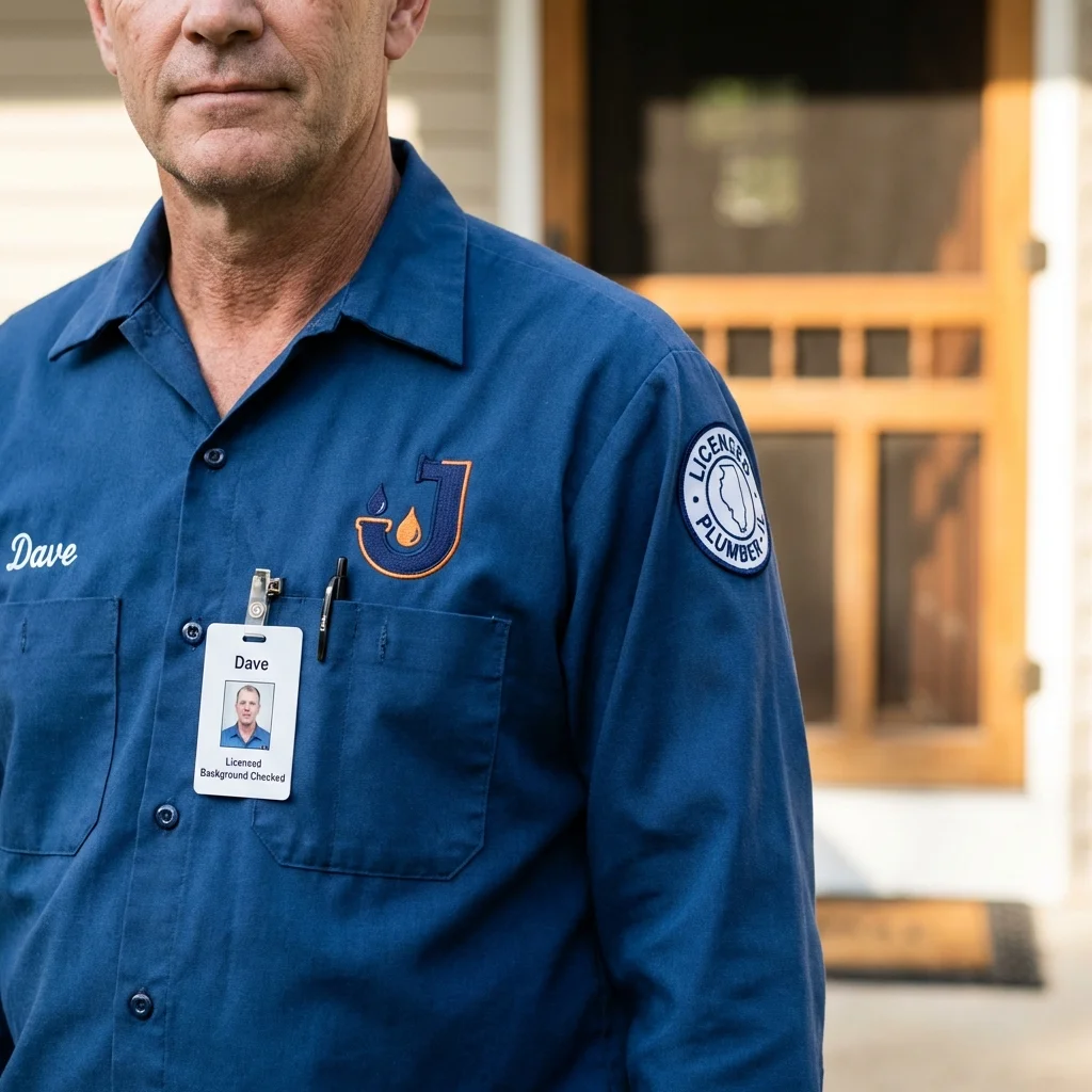 Licensed plumber showing ID badge in Shady Cove, OR