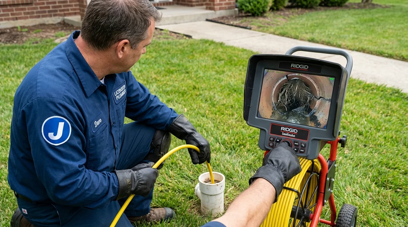 Sewer camera inspection being performed by Johns Plumbing LLC in Shady Cove